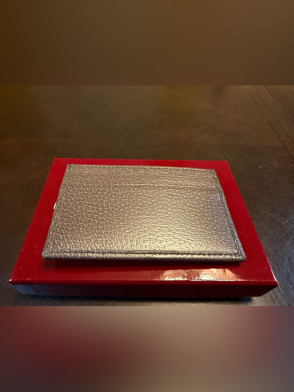 New Authentic Gucci GG Supreme Logo Card Case Wallet Brown Green Leather - Picture 8 of 9